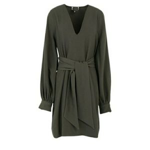 Ganni Long Sleeve Green Mini Dress